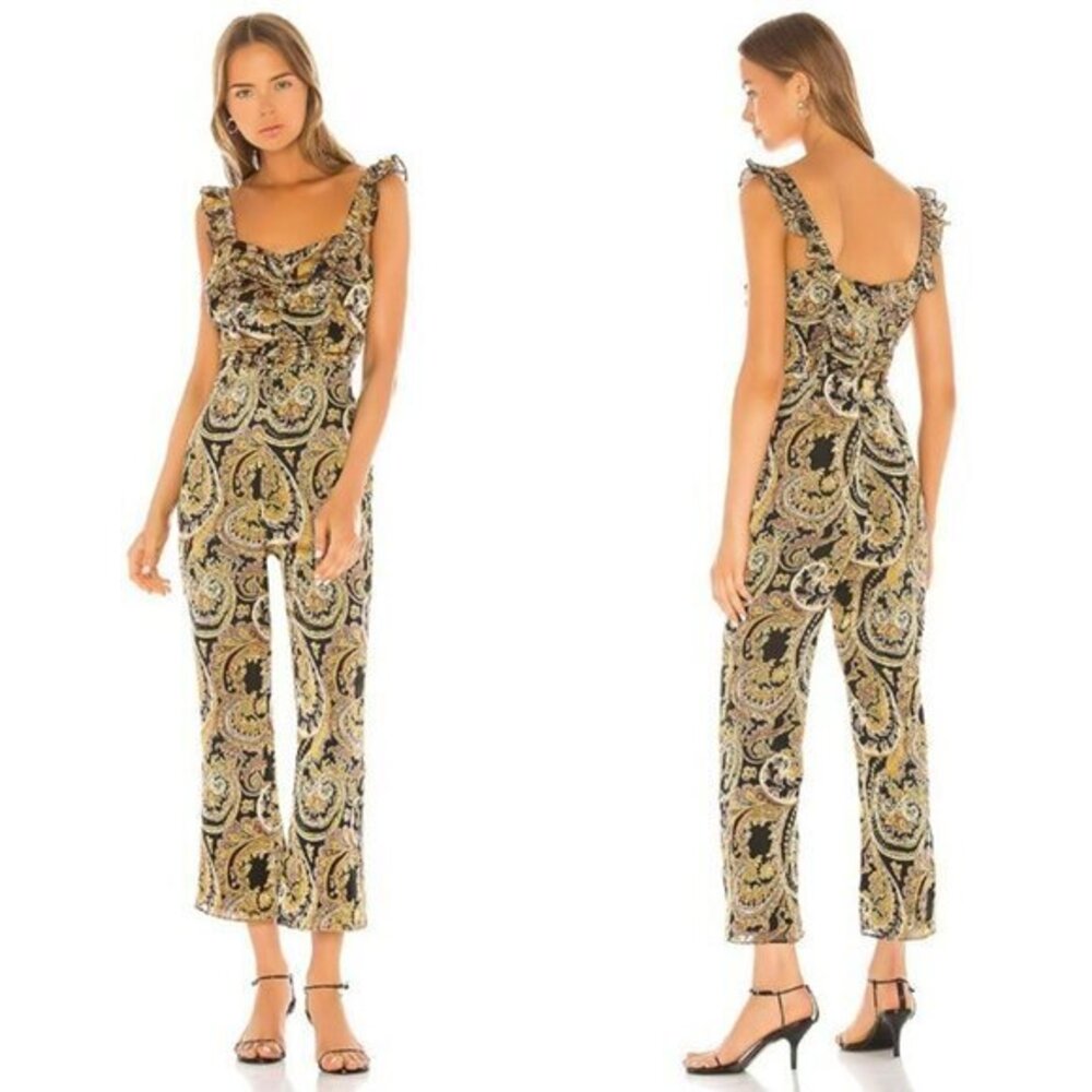 House of Harlow 1960 X REVOLVE Samaya Jumpsuit - Black & Gold Paisley